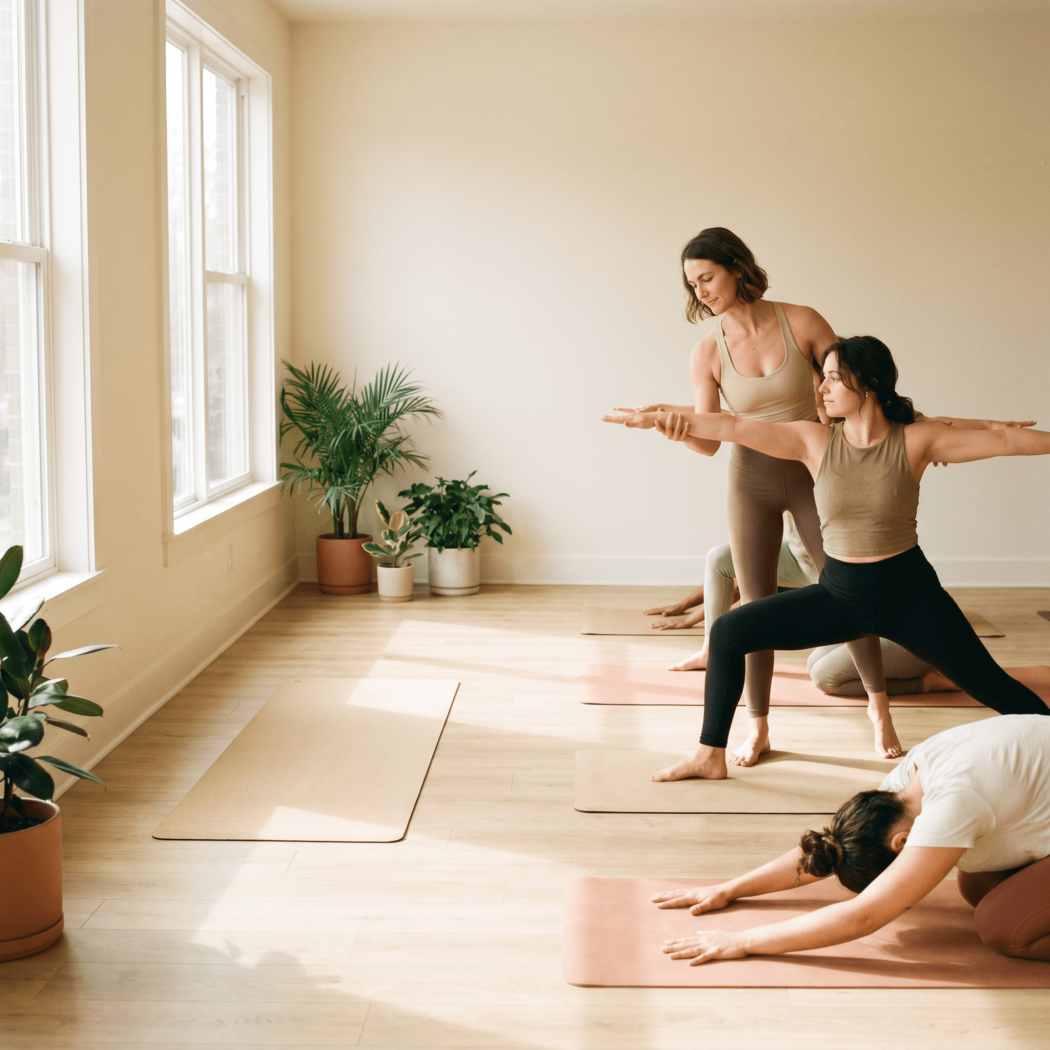 Persona en postura simple de yoga con luz natural